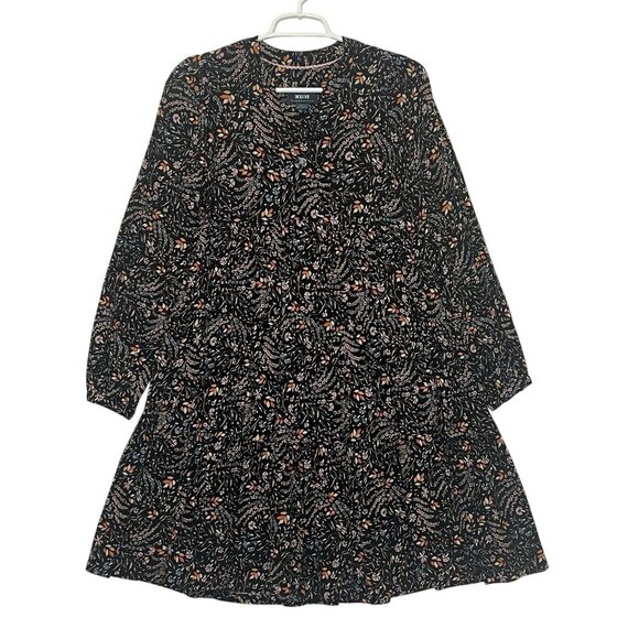 Maeve Women’s Dress XS Black Floral Long Sleeve BOHO V Neck - Picture 1 of 12